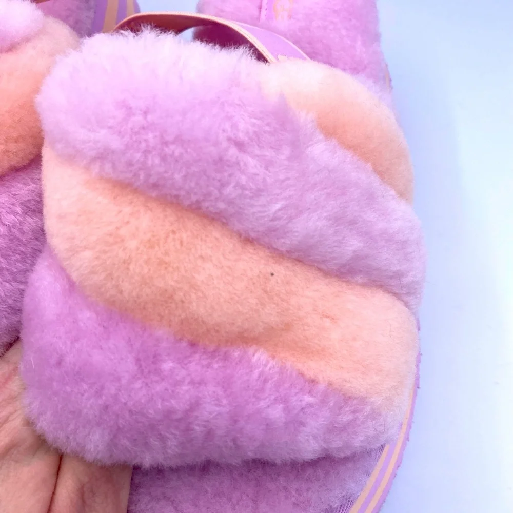 UGG Lavender and Cream Fluff Yeah Platform Sandals